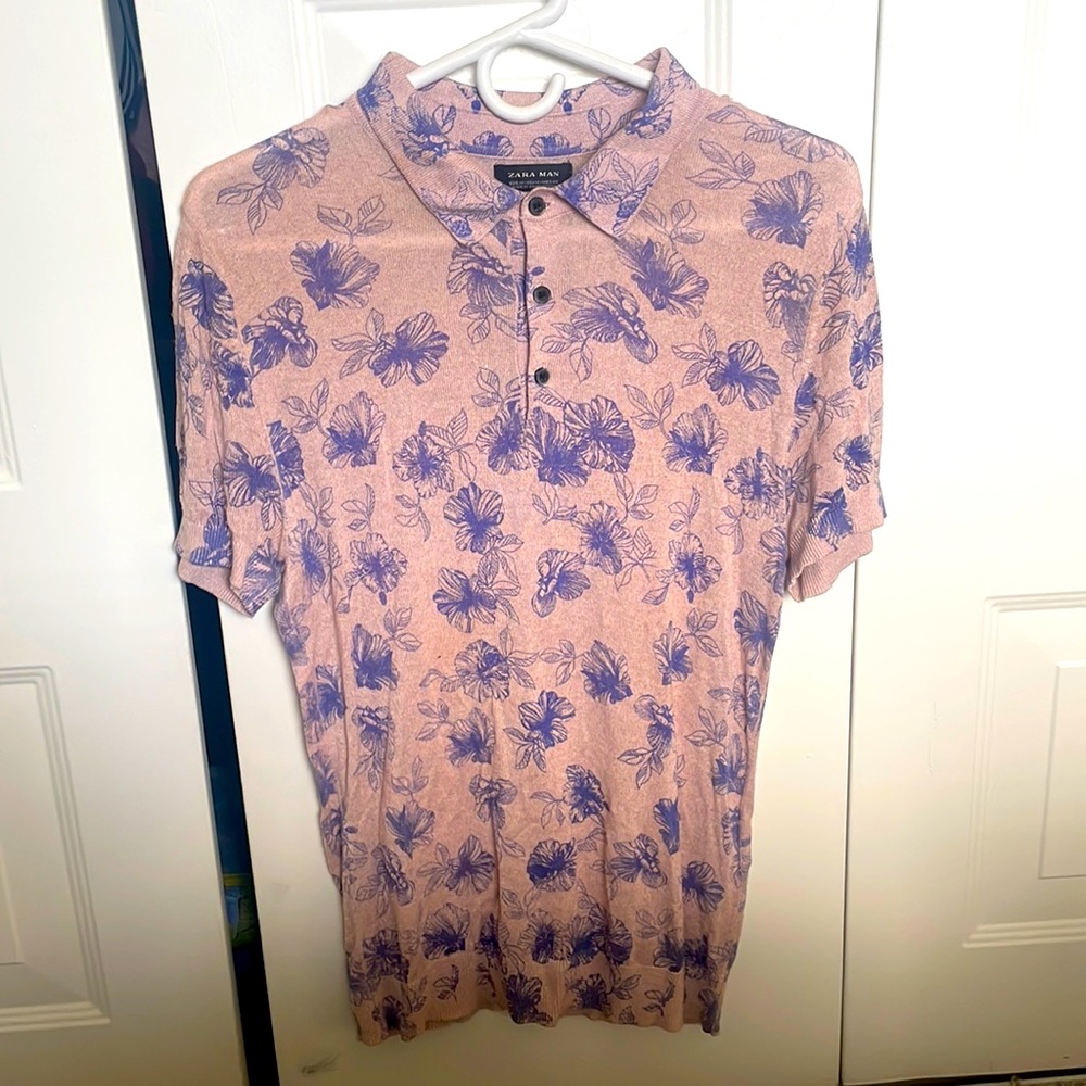 Zara M body forming pattern short sleeve polo shirt